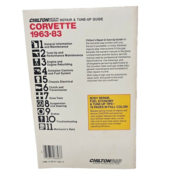 Chilton 1963-1983 Corvette Repair Manual Tune Up Automotive #6843 Vette Chevy - Picture 2 of 8